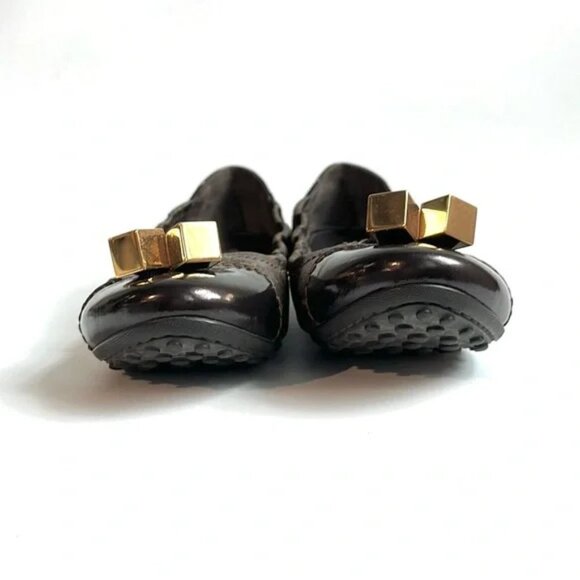 Louis Vuitton Lovely Brown Monogram Canvas Cube Patent-Leather-Trim Flats - Picture 2 of 11